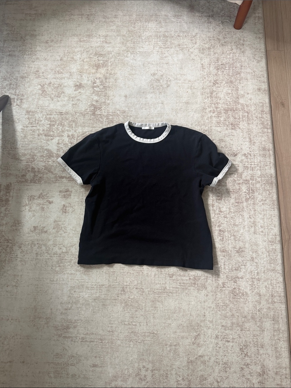 Zara Navy Tee with White Crew Neck and Sleeve Trim